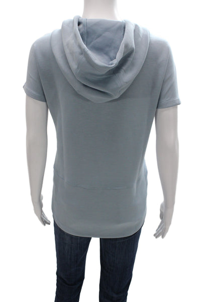 Elie Tahari Women Pullover Hoodie Light Blue Drawstring High Neck Size M