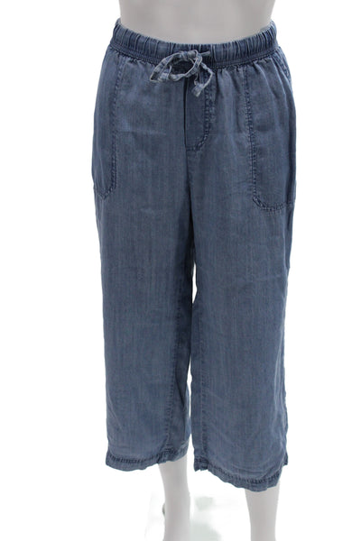 Splendid Women Cropped Jogger Pants Blue Drawstring Lyocell Size S