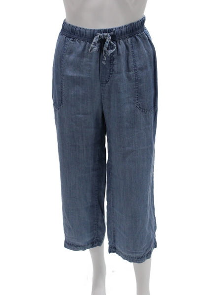 Splendid Women Cropped Blue Lyocell Pants Drawstring Inseam 23in Size S