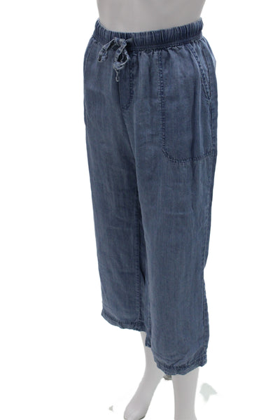 Splendid Women Cropped Blue Lyocell Pants Drawstring Inseam 23in Size S