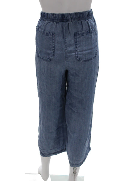 Splendid Women Cropped Blue Lyocell Pants Drawstring Inseam 23in Size S
