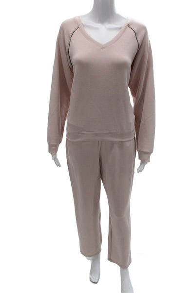 Elie Tahari Women Pullover Sweatshirt Pink V Neck Long Sleeve Size M