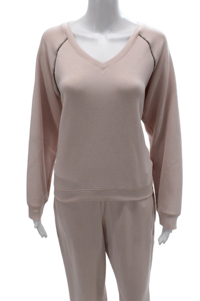 Elie Tahari Women Pullover Sweatshirt Pink V Neck Long Sleeve Size M