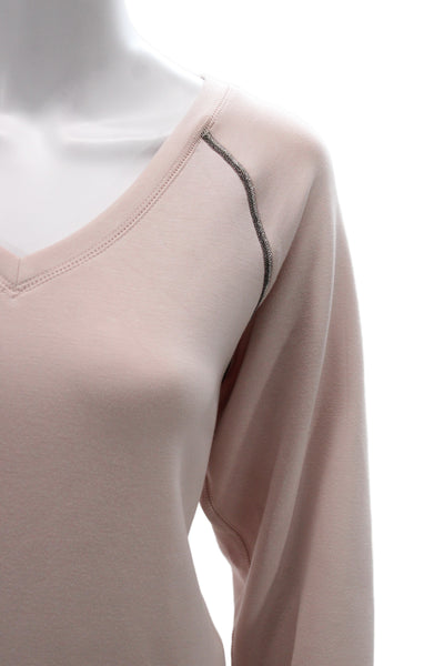 Elie Tahari Women Pullover Sweatshirt Pink V Neck Long Sleeve Size M