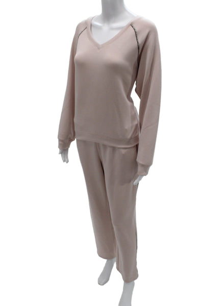Elie Tahari Women Pullover Sweatshirt Pink V Neck Long Sleeve Size M