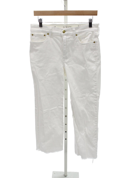 J Crew Women Cropped Straight White Jeans Mid Rise Button Size 27