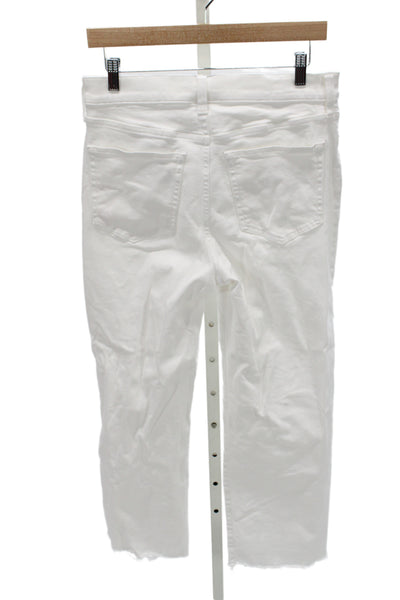 J Crew Women Cropped Straight White Jeans Mid Rise Button Size 27