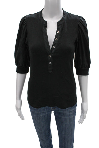Veronica Beard Women Black 3/4 Sleeve Button Up Blouse Pima Cotton Size S
