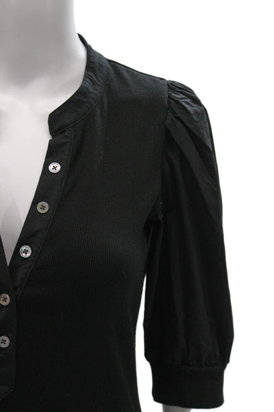 Veronica Beard Women Black 3/4 Sleeve Button Up Blouse Pima Cotton Size S