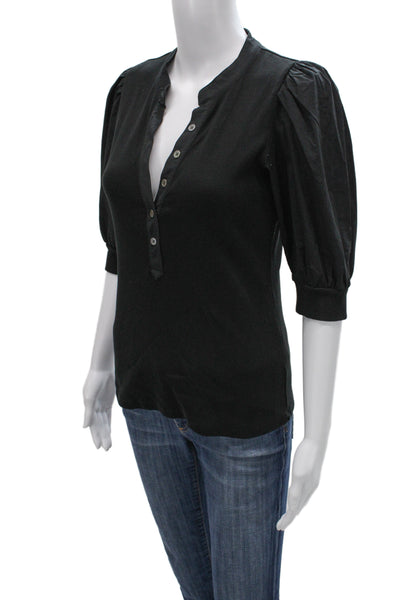 Veronica Beard Women Black 3/4 Sleeve Button Up Blouse Pima Cotton Size S