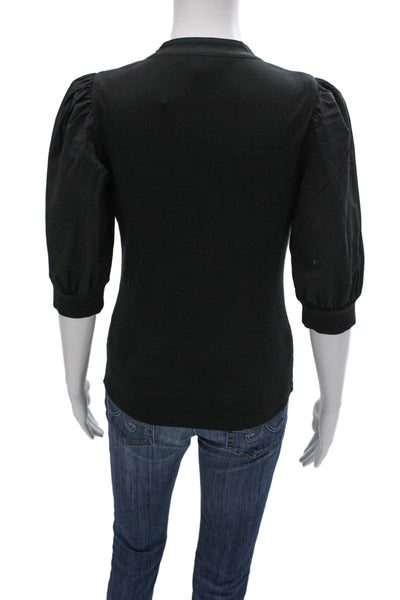 Veronica Beard Women Black 3/4 Sleeve Button Up Blouse Pima Cotton Size S