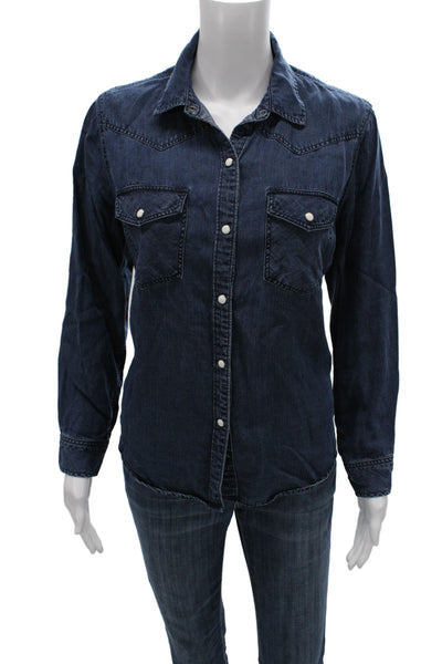 Rails Womens Dark Blue Cowboy Button Up Long Sleeve Top Size S Petite