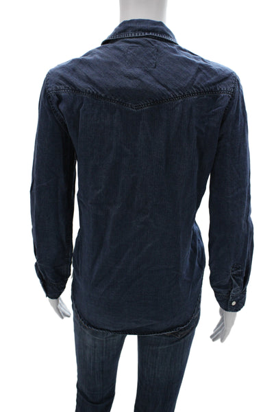 Rails Womens Dark Blue Cowboy Button Up Long Sleeve Top Size S Petite