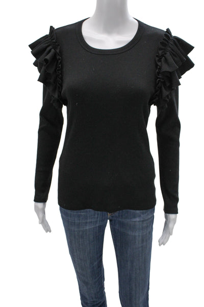 Veronica Beard Women Black Long Sleeve Round Neck Tencel Top Size S