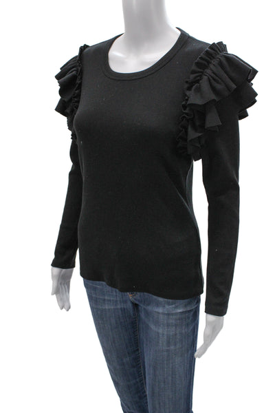 Veronica Beard Women Black Long Sleeve Round Neck Tencel Top Size S