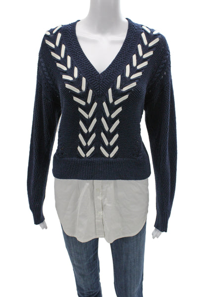 Veronica Beard Unisex V-Neck Pullover Sweater Dark Blue Size S