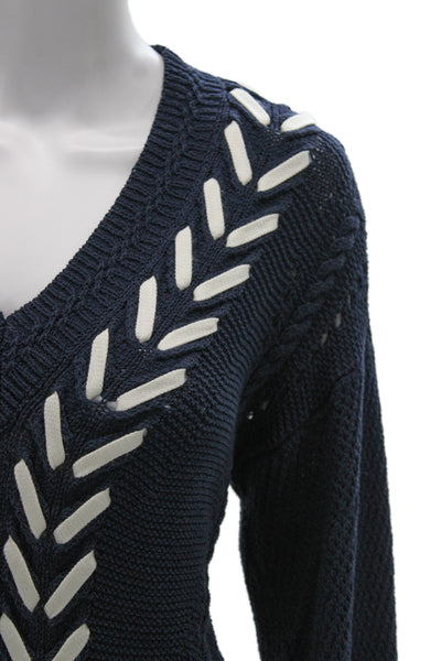 Veronica Beard Unisex V-Neck Pullover Sweater Dark Blue Size S
