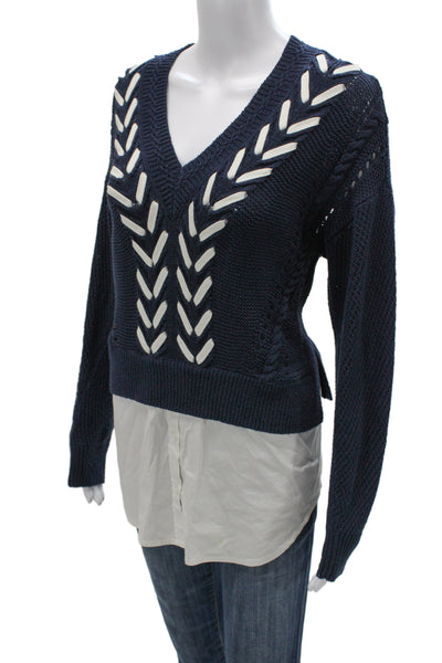 Veronica Beard Unisex V-Neck Pullover Sweater Dark Blue Size S