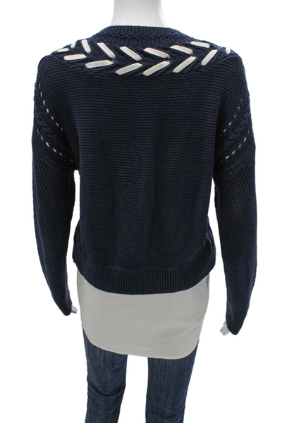 Veronica Beard Unisex V-Neck Pullover Sweater Dark Blue Size S