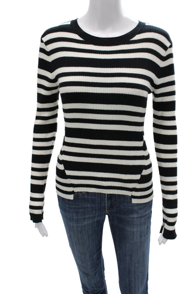 Frame Women Pullover Striped Crewneck Black Cotton Cashmere Size S
