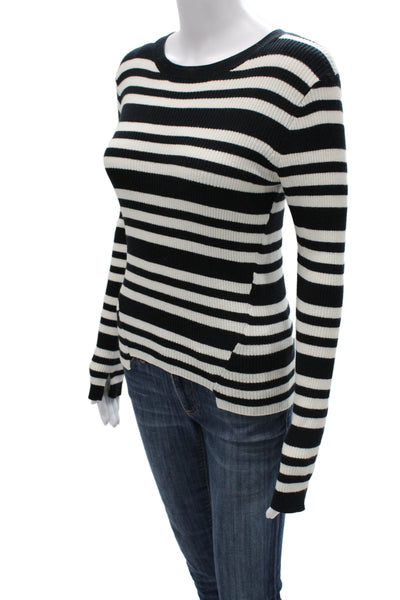 Frame Women Pullover Striped Crewneck Black Cotton Cashmere Size S