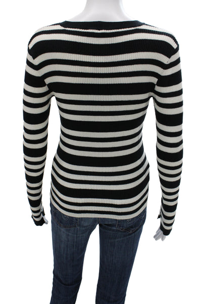 Frame Women Pullover Striped Crewneck Black Cotton Cashmere Size S