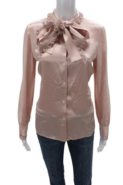 Tory Burch Womens Pink Silk Collared Long Sleeve Button Up Blouse Size 4