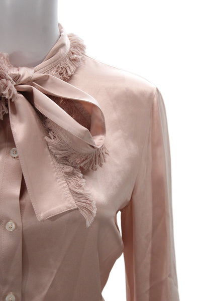 Tory Burch Womens Pink Silk Collared Long Sleeve Button Up Blouse Size 4
