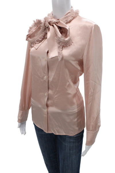 Tory Burch Womens Pink Silk Collared Long Sleeve Button Up Blouse Size 4