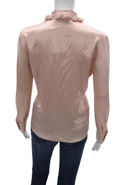 Tory Burch Womens Pink Silk Collared Long Sleeve Button Up Blouse Size 4