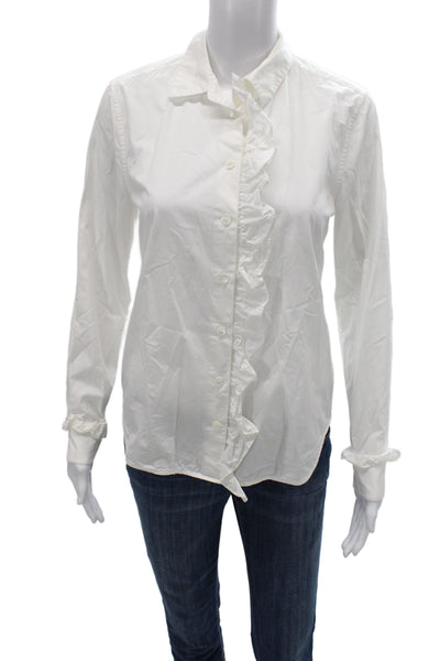 Equipment Femme Women White Cotton Collared Long Sleeve Blouse Button-Up Size S
