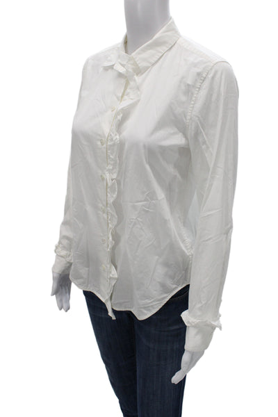 Equipment Femme Women White Cotton Collared Long Sleeve Blouse Button-Up Size S