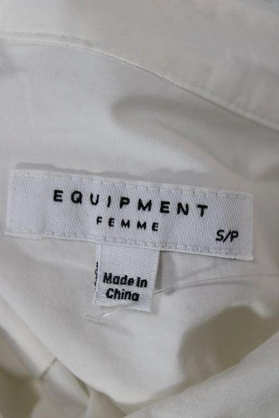 Equipment Femme Women White Cotton Collared Long Sleeve Blouse Button-Up Size S