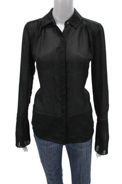 Frame Women Black Collared Button Up Blouse Long Sleeve Solid Fall Size XS