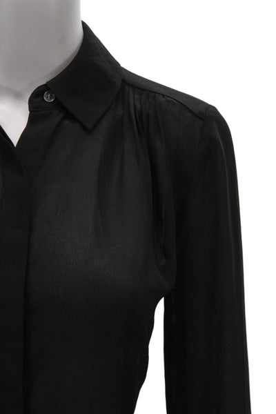 Frame Women Black Collared Button Up Blouse Long Sleeve Solid Fall Size XS