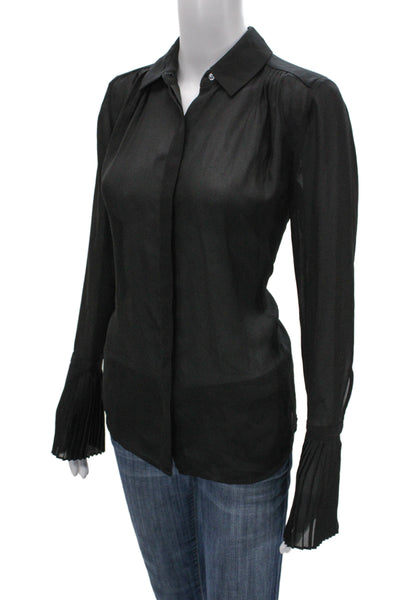 Frame Women Black Collared Button Up Blouse Long Sleeve Solid Fall Size XS