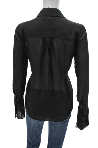 Frame Women Black Collared Button Up Blouse Long Sleeve Solid Fall Size XS