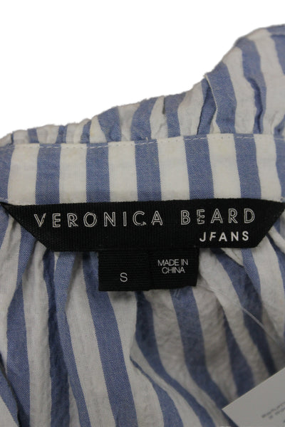 Veronica Beard Women Striped High Neck Button Up Blouse Long Sleeve Blue Size S