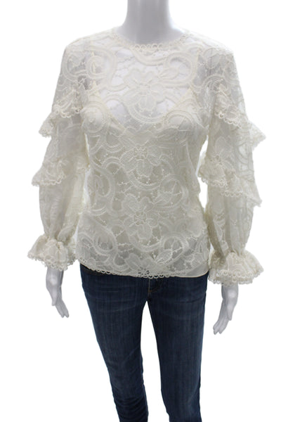 Alexis Women White Floral Camisole Crew Neck Button Size S