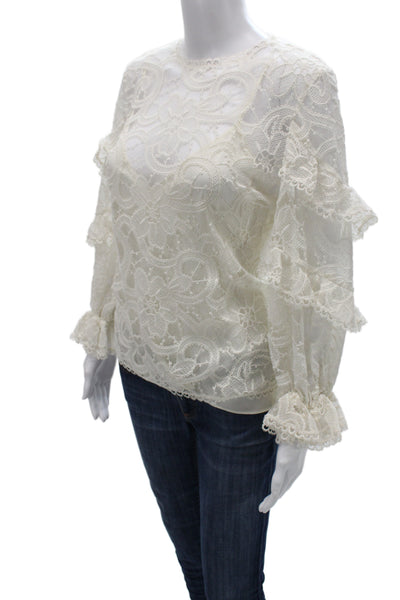 Alexis Women White Floral Camisole Crew Neck Button Size S