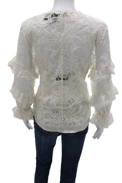 Alexis Women White Floral Camisole Crew Neck Button Size S