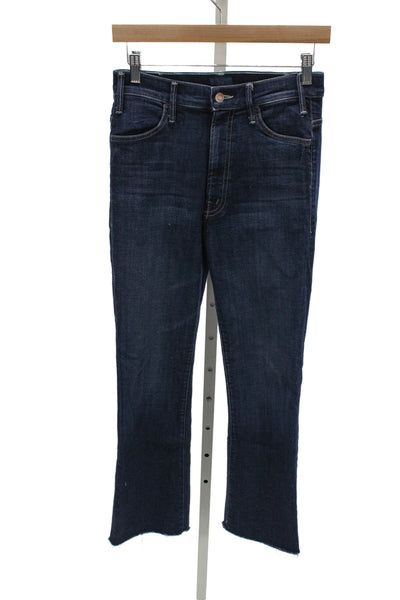 Mother Women Ankle Cropped Jeans Dark Blue Mid Rise Button Fly Size 26