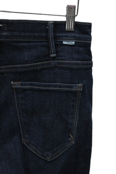 Mother Women Ankle Cropped Jeans Dark Blue Mid Rise Button Fly Size 26