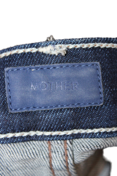 Mother Women Ankle Cropped Jeans Dark Blue Mid Rise Button Fly Size 26