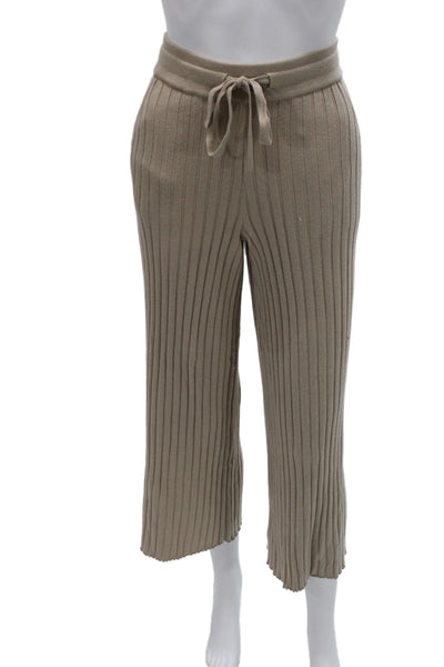 Splendid Women Cropped Striped Sweatpants Beige Drawstring Size M