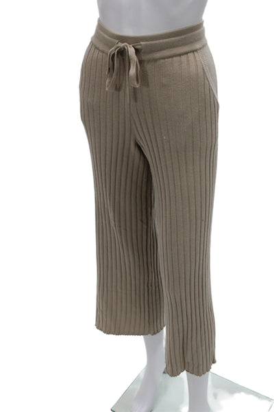 Splendid Women Cropped Striped Sweatpants Beige Drawstring Size M
