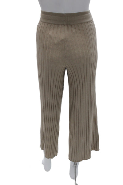 Splendid Women Cropped Striped Sweatpants Beige Drawstring Size M