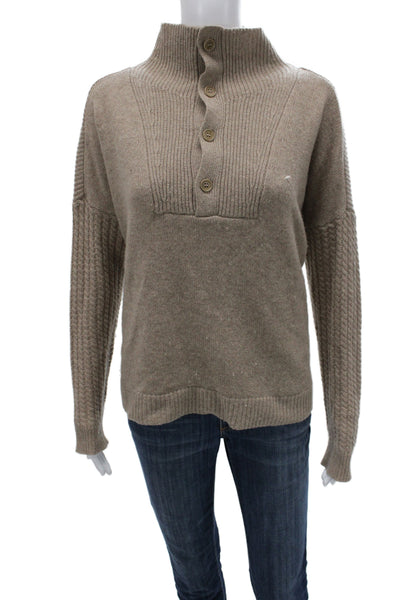 Splendid Unisex Cashmere Henley Pullover Mock Neck Beige Long Sleeve Size M