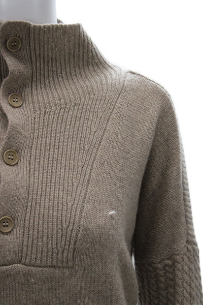 Splendid Unisex Cashmere Henley Pullover Mock Neck Beige Long Sleeve Size M