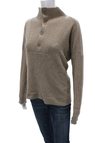 Splendid Unisex Cashmere Henley Pullover Mock Neck Beige Long Sleeve Size M